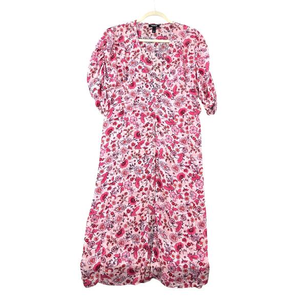 Torrid Pink Kimono Floral Print 3/4 Sleeve V-Neck Metallic Detail Size 14/16 (1) - Picture 1 of 9